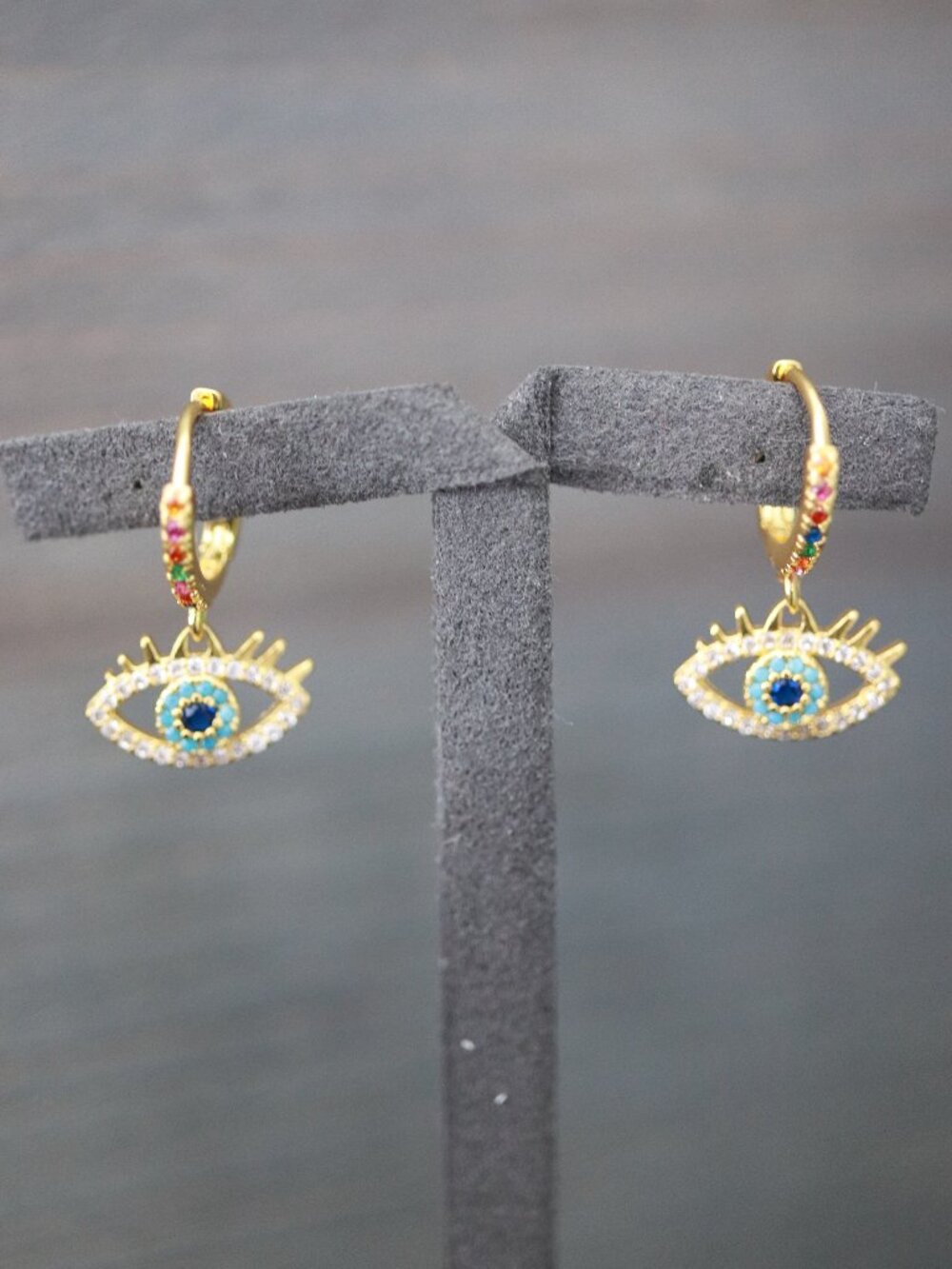 Evil Eye Blue/Turquoise Eyelash Style Clear/Multicolor CZ Diamond Earrings